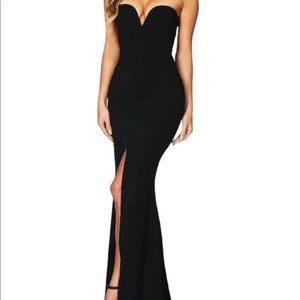 NOOKIE strapless black honey gown dress sz- XS